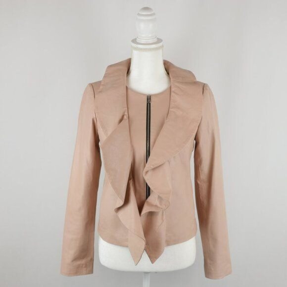 Milly Women's Small Champagne Pink Leather Waterfall Collar Full Zip Jacket - Picture 1 of 10